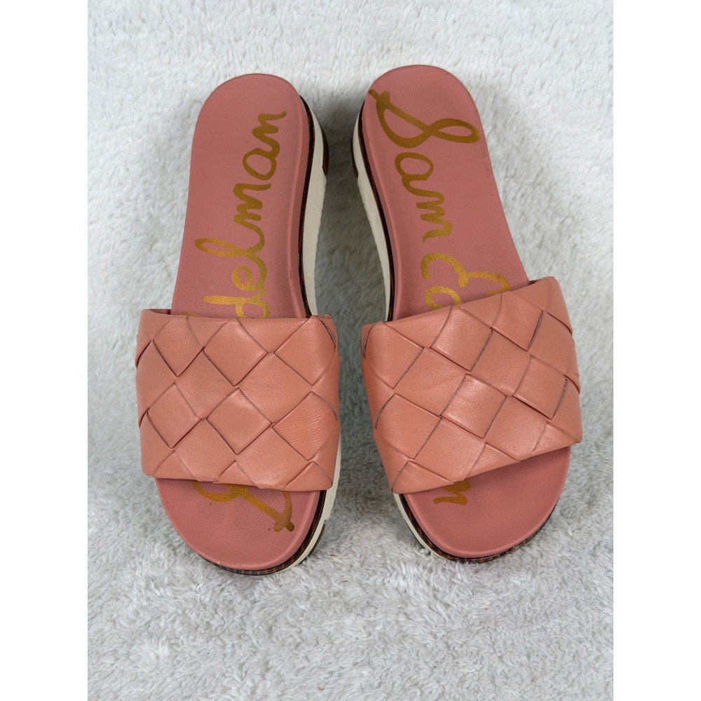 Sam Edelman Adaley Sandals Womens 8.5 Coral Pink Woven Leather Platform Slides